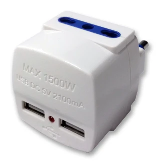 5691 - 2 STECKDOSEN ADAPTER STECKER ITA 16A PLUS 2 USB 5V 2.1A