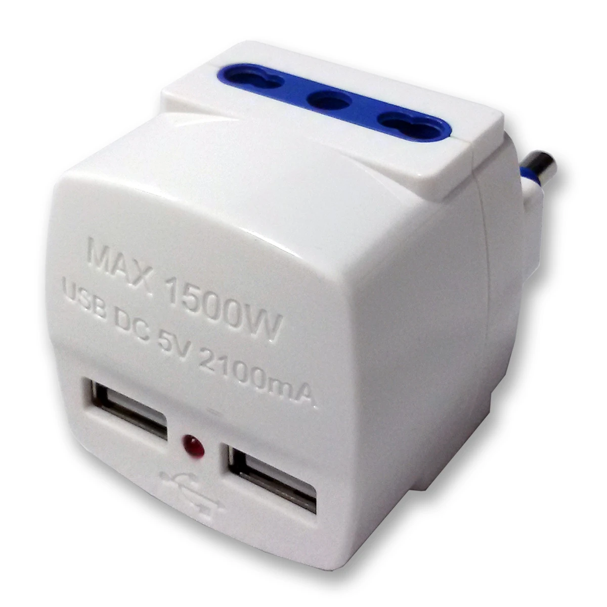 5691 - 2 STECKDOSEN ADAPTER STECKER ITA 16A PLUS 2 USB 5V 2.1A