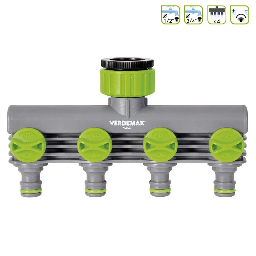 V009464 - VERDEMAX - RACCORD DE ROBINET À 4 SORTIES 1/2" AVEC CONNEXION RAPIDE