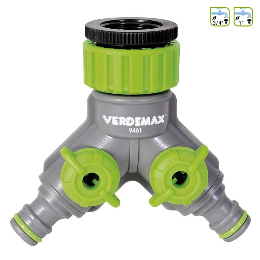 V009461 - VERDEMAX - RACCORD DE ROBINET AVEC 2 SORTIES ET RACCORDS FILETÉS 3/4" ET 1